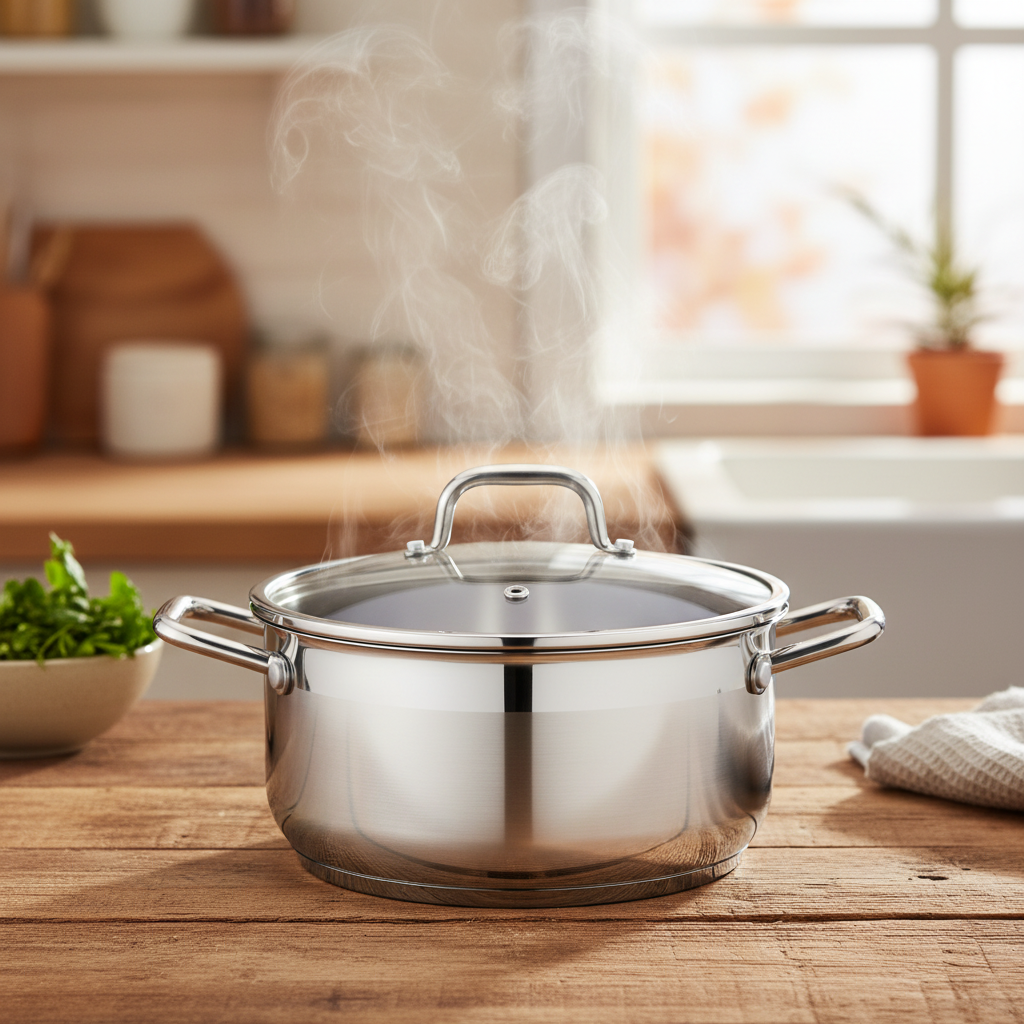 Casserole Inox 24cm Induction sur bois chaud avec vapeur