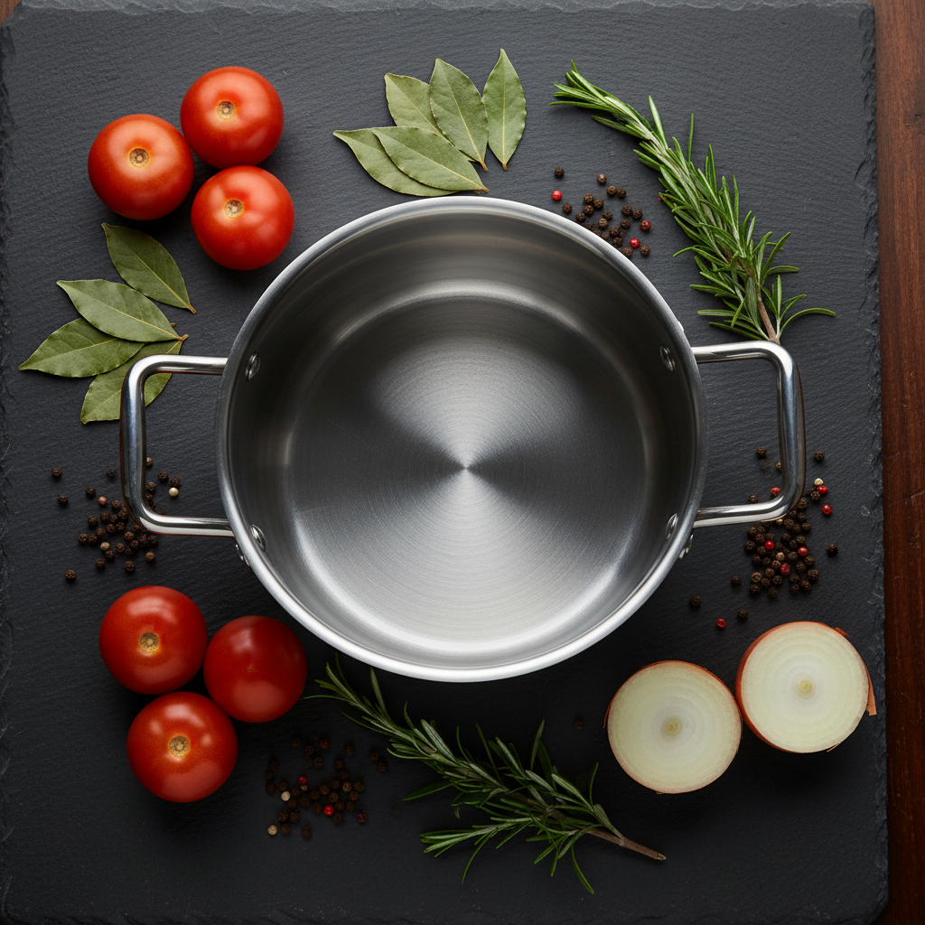 Marmite Inox 28cm Professionnelle - flat lay style magazine