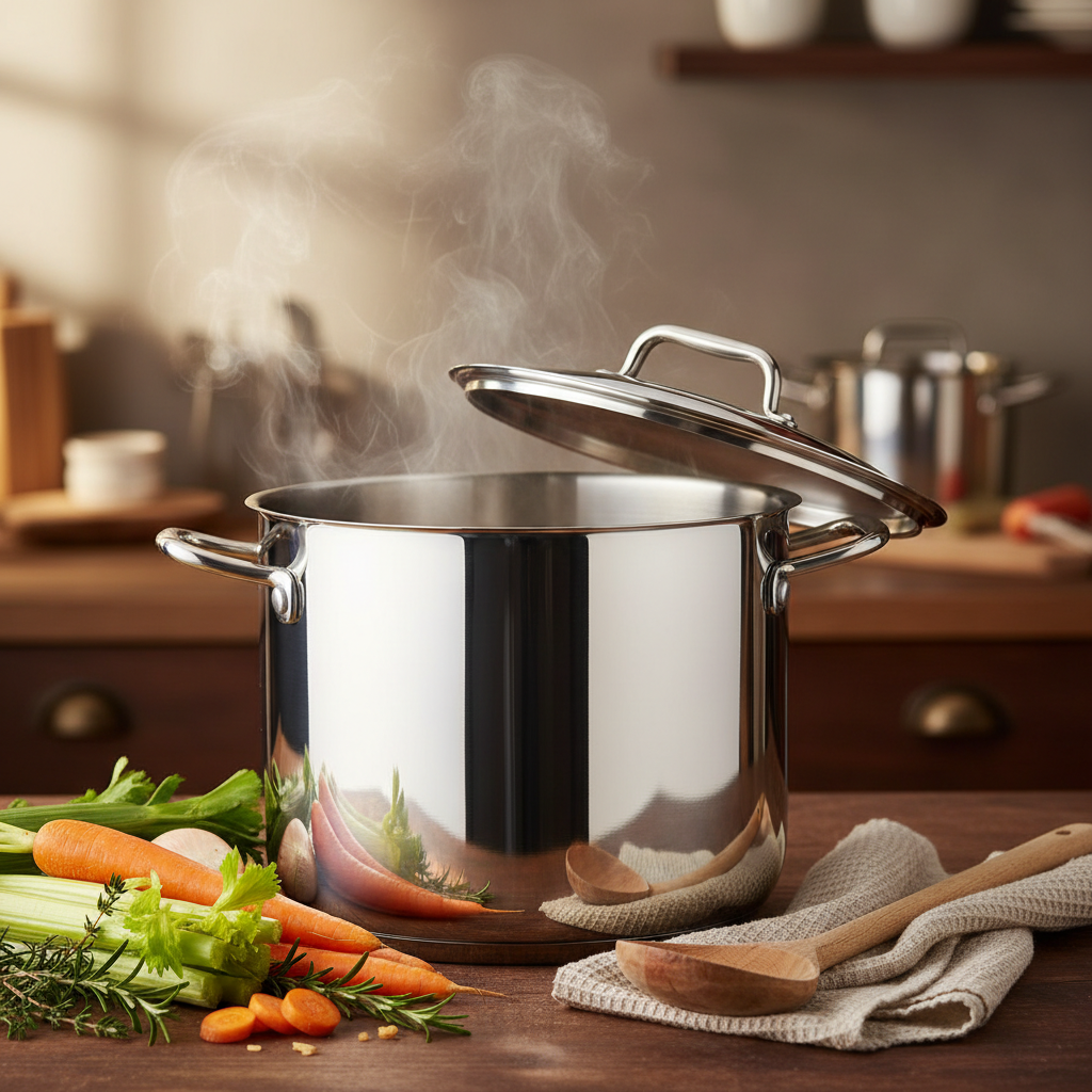 Marmite Inox 32cm Traiteur — lifestyle bois chaud légumes frais