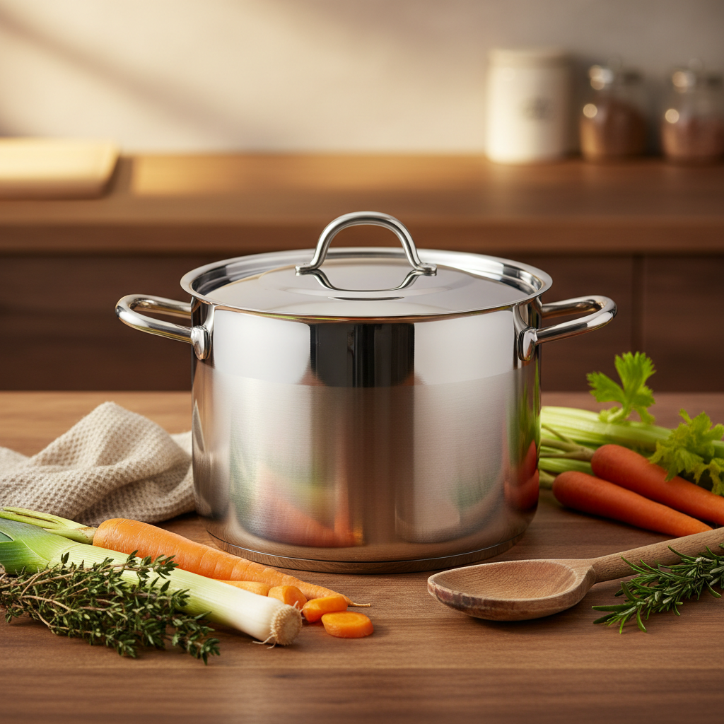 Marmite Inox 24cm Professionnelle — lifestyle bois chaud légumes frais