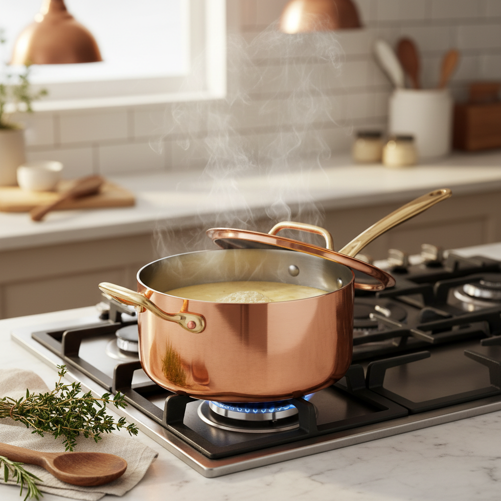 Casserole Cuivre 18cm — vapeur en cuisson