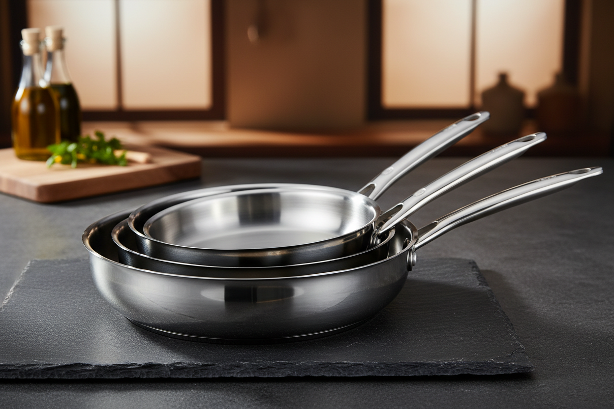 Set de Poêles en Inox 3 Pièces - fond ardoise