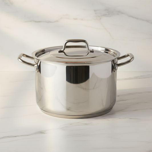 Marmite Inox 32cm Traiteur — marbre blanc lumière dorée