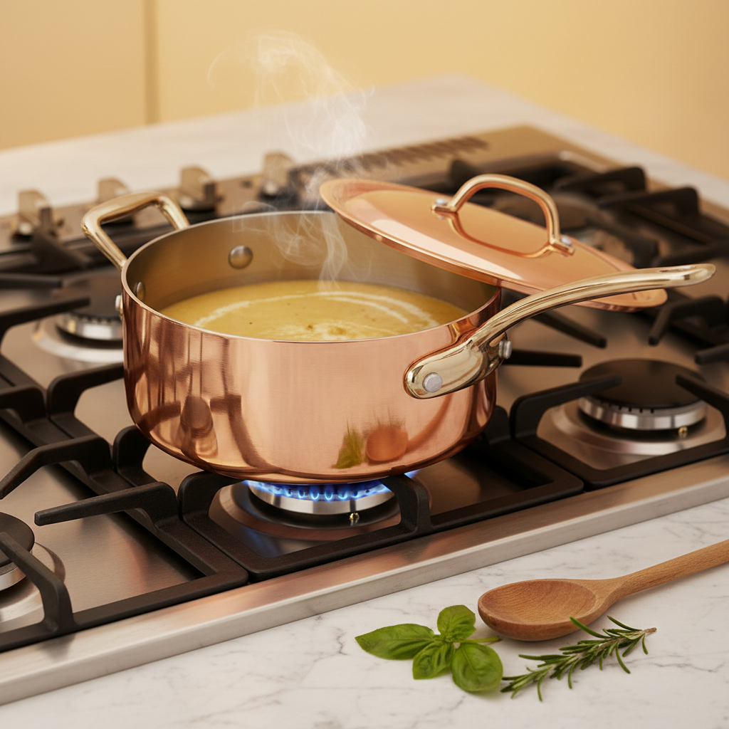 Casserole Cuivre 24cm Professionnelle — vapeur en cuisson