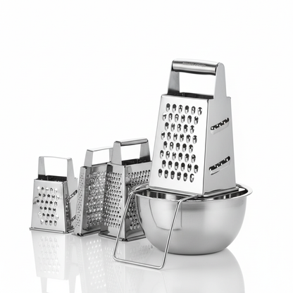 Râpe inox multifonction professionnelle fond blanc