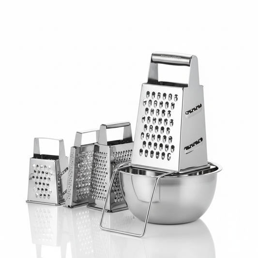 Râpe inox multifonction professionnelle fond blanc