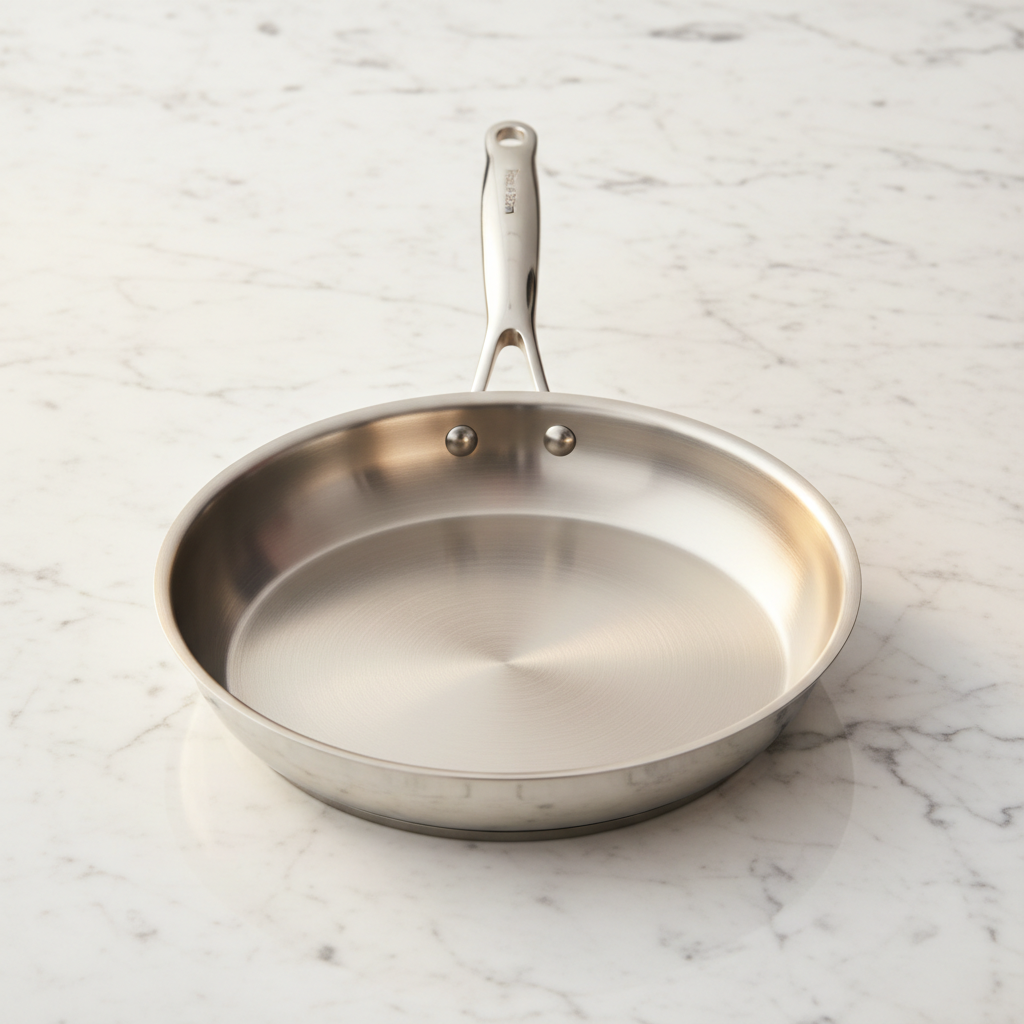 Poêle Inox 28cm — marbre blanc lumière dorée