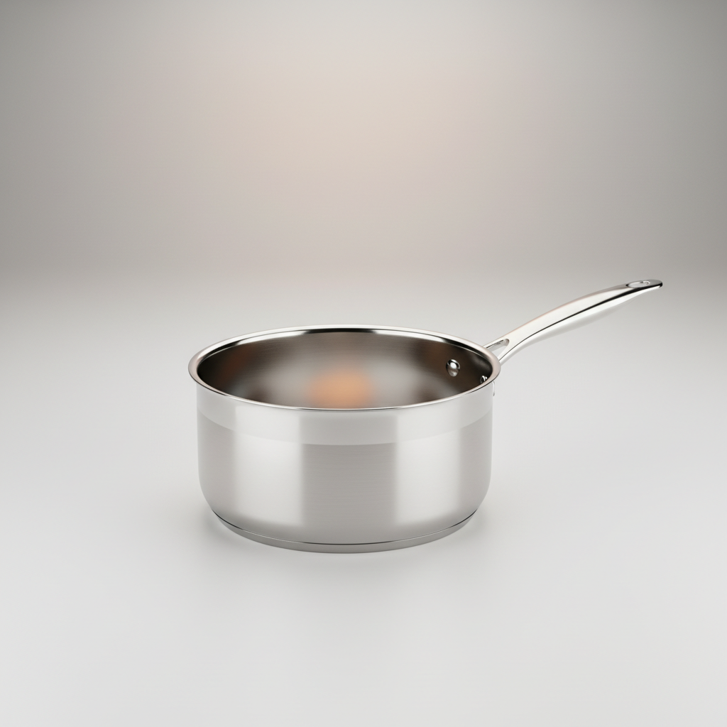 Casserole inox 28cm induction sur fond gris dégradé avec ombre douce