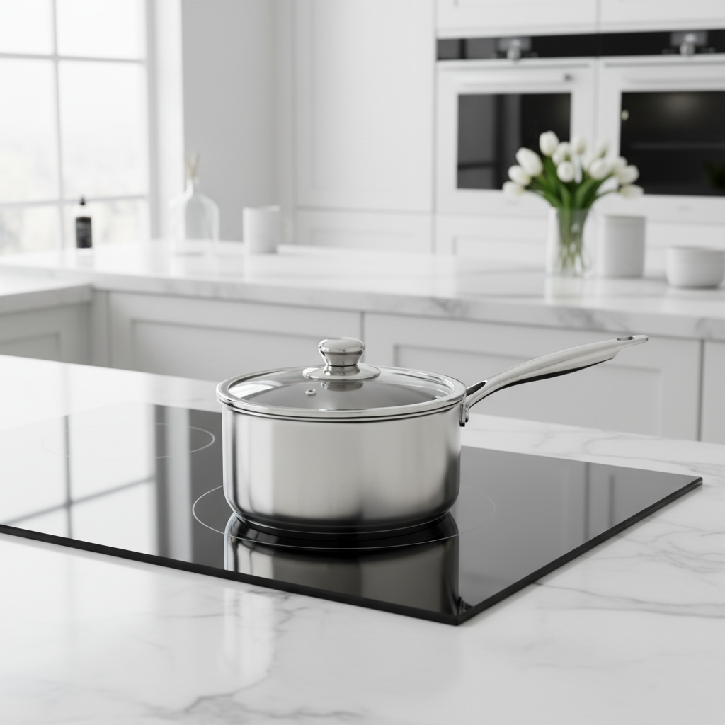 Casserole Inox Professionnelle 30cm sur fond bleu ciel