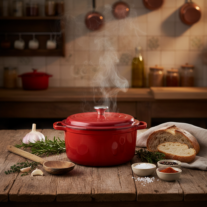 Cocotte Fonte 22cm Ronde rouge — lifestyle cuisine créatif