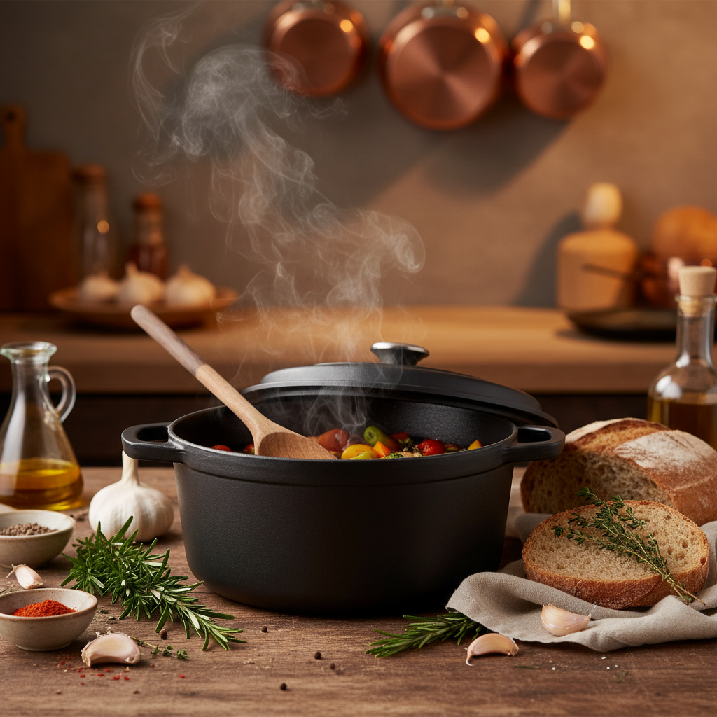 Cocotte Fonte 26cm Ronde noire — lifestyle cuisine créatif