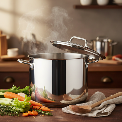 Marmite Inox 32cm Traiteur — lifestyle bois chaud légumes frais
