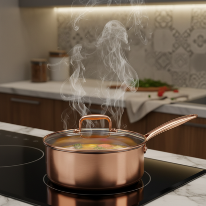 Casserole cuivre 26cm avec intérieur inox et vapeur