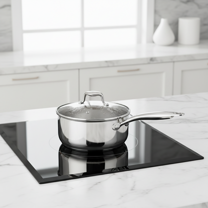 Casserole en Inox 28cm Professionnelle sur fond bleu ciel